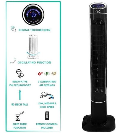 GREAT NECK 50 in. Luxury Digital 3 Speed High Velocity Tower Fan with Fresh Air Ionizer and Remote Control in Sleek - Black OP846443